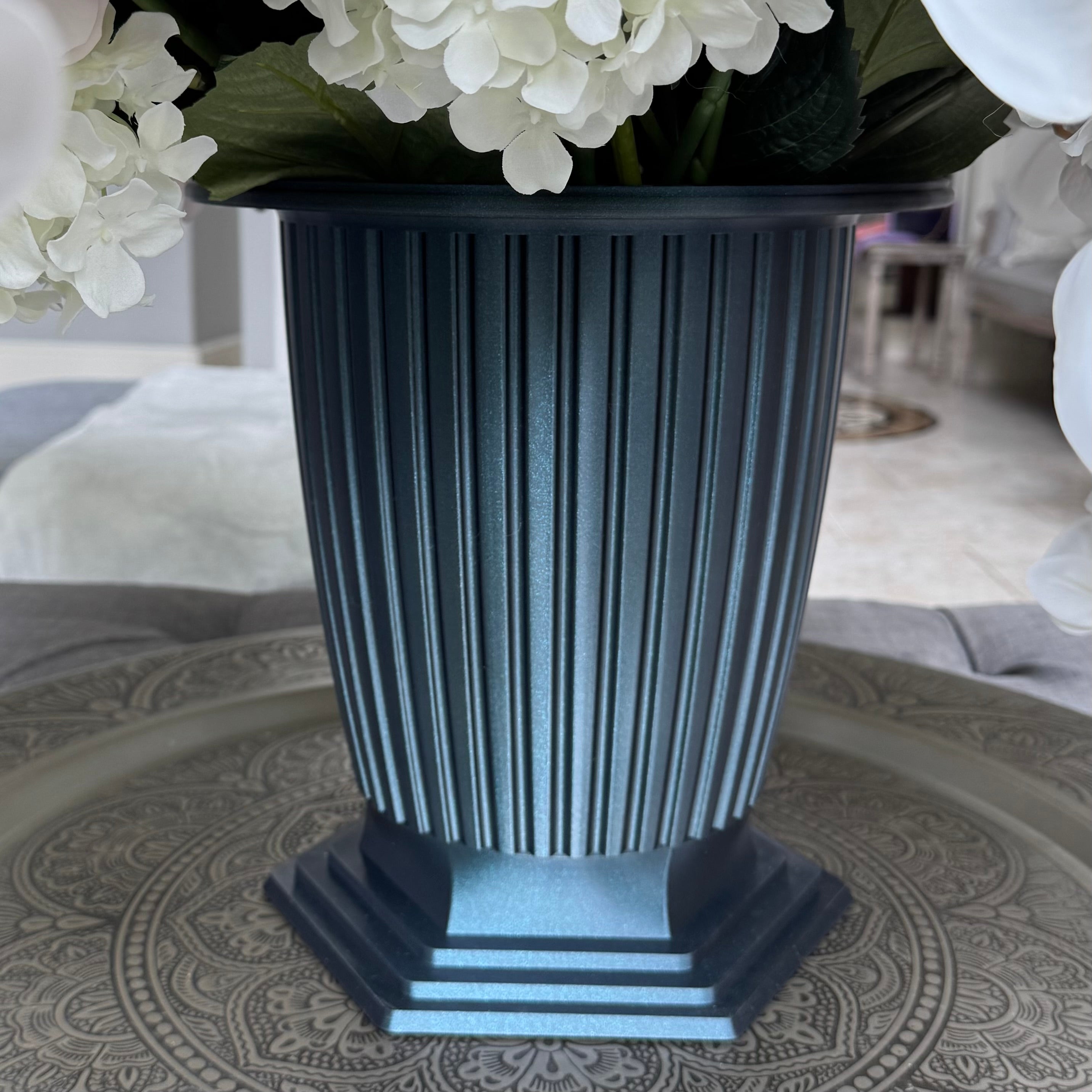 Grand Palais fluted pedestal vessel in Onyx Shimmer, 12 inches high and 12 inches in diameter