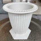 Grand Palais fluted pedestal vessel in Bone White with decorative rim, approximately 12 inches high and 12 inches in diameter.