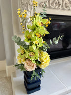 Queen Atelier Vase permanent floral arrangement in Pistachio Garden palette