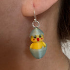 Close-up of Chickadee Hatching Chick earring showing character detail