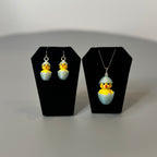 Matching Chickadee Hatching Chick necklace and earrings jewelry set