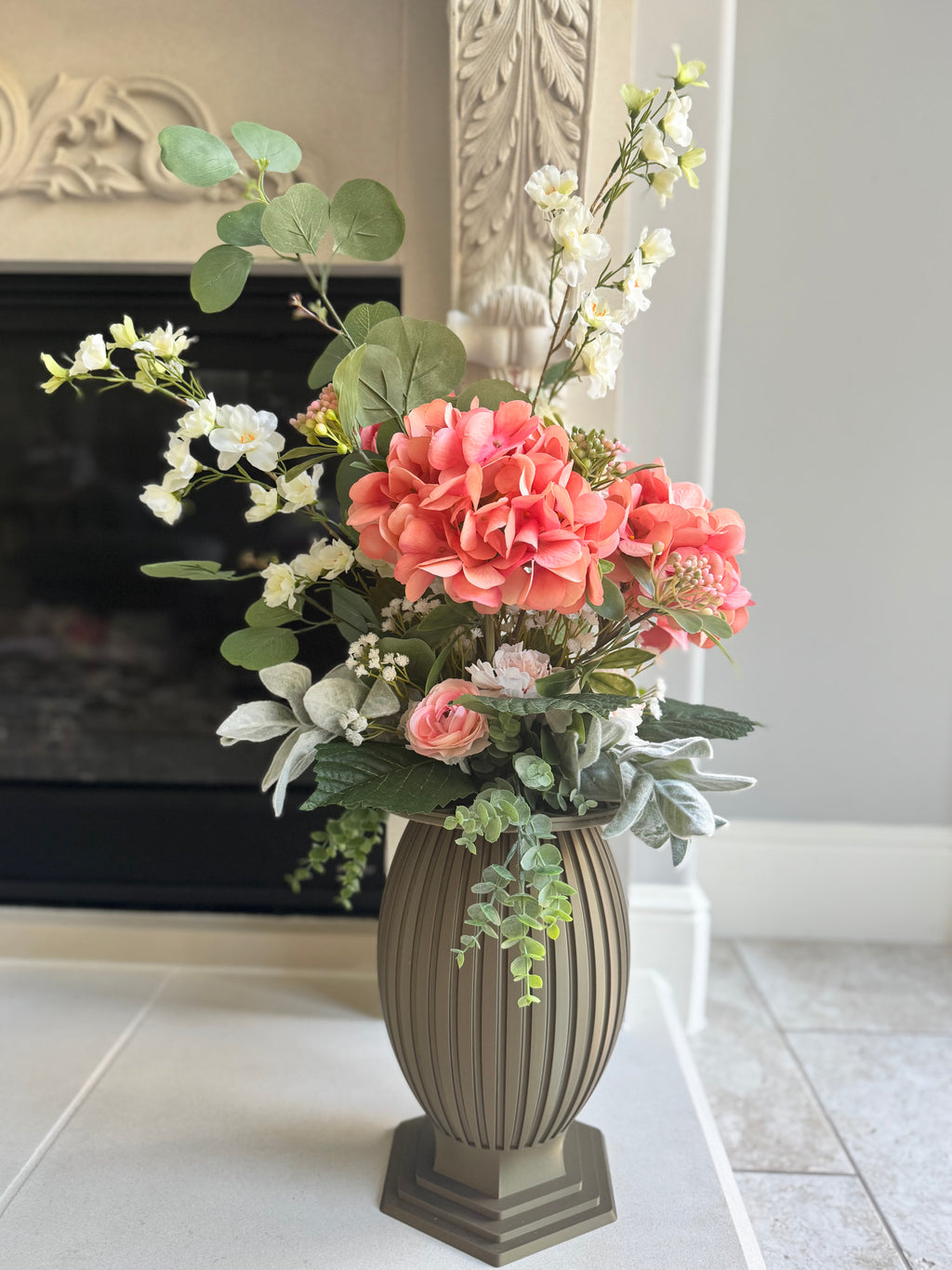 Column Vase permanent floral arrangement in Peaches & Cream palette