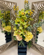 Queen Atelier Vase permanent floral arrangement in Pistachio Garden palette