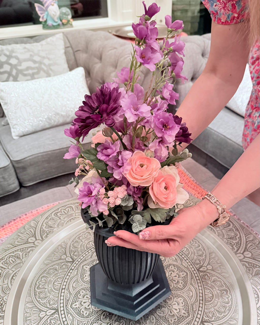 Column Vase permanent floral arrangement in Blackberry Blush palette