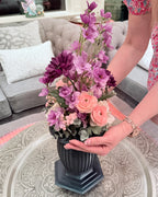 Column Vase permanent floral arrangement in Blackberry Blush palette