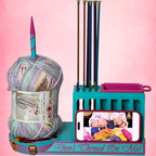 Deluxe yarn spinner with rotating yarn holder, phone and tablet stand, knitting needle and crochet hook storage, removable accessory tray, and yarn management system.