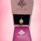 Painted Egg necklace gift-ready packaging with jewelry box and cleaning cloth