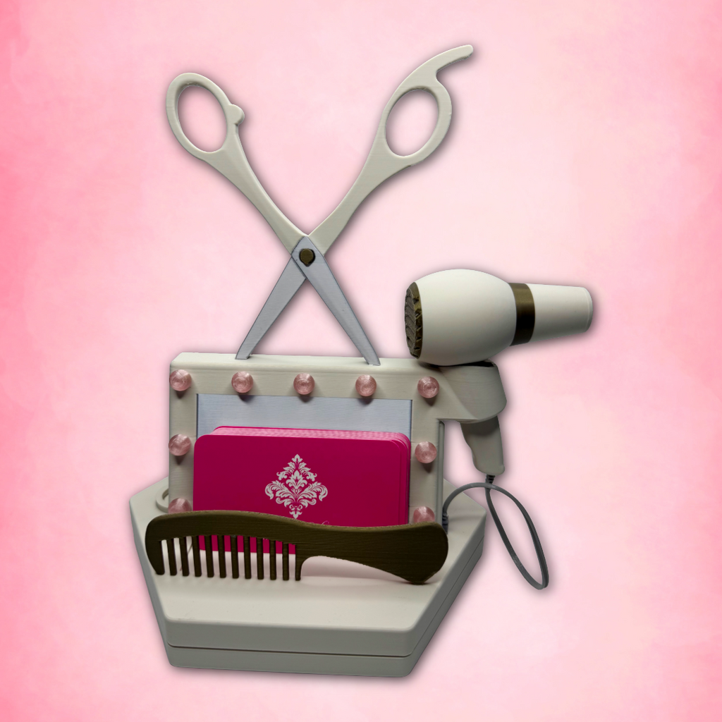 Vanity mirror inspired rotating business card holder