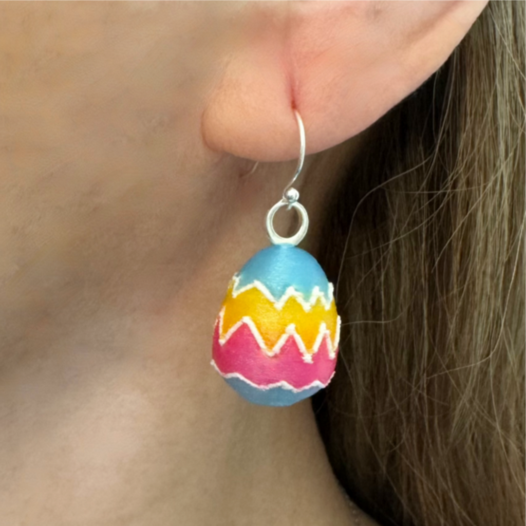 Painted Egg Earrings – Sterling Silver Hooks
