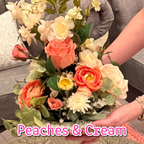 Peaches & Cream permanent floral arrangement palette with peach and ivory flowers