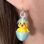 Chickadee Hatching Chick earrings with sterling silver hooks