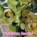 Pistachio Garden permanent floral arrangement palette with green and soft neutral flowers