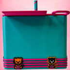 Compact Premium Yarn Spinner rear view showing decorative cat accents and layered trim details