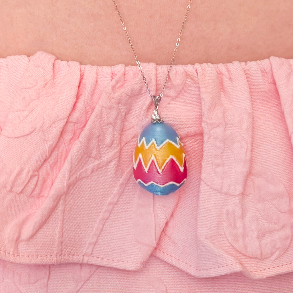 Painted Egg Necklace – Sterling Silver Chain