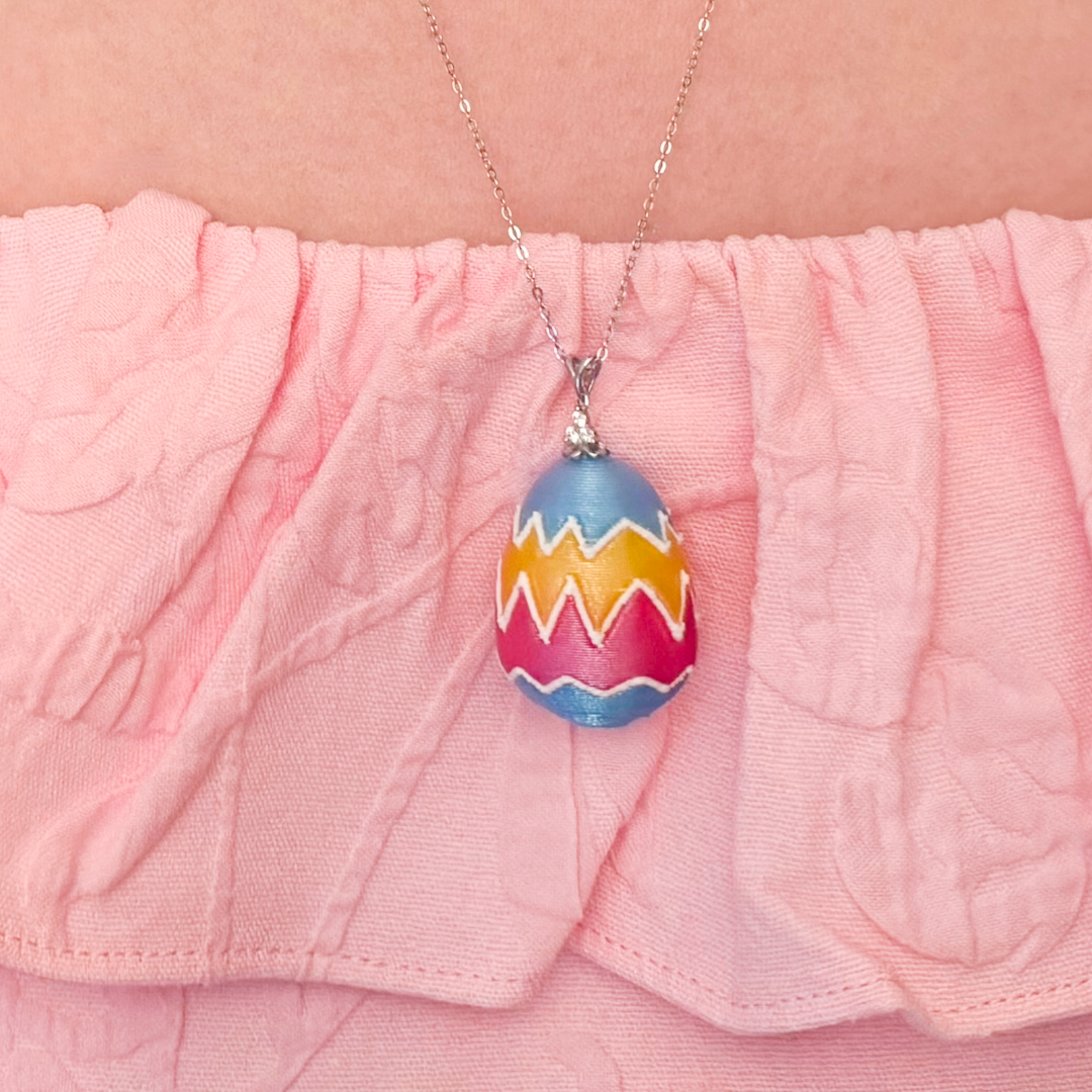 Painted Egg Necklace – Sterling Silver Chain