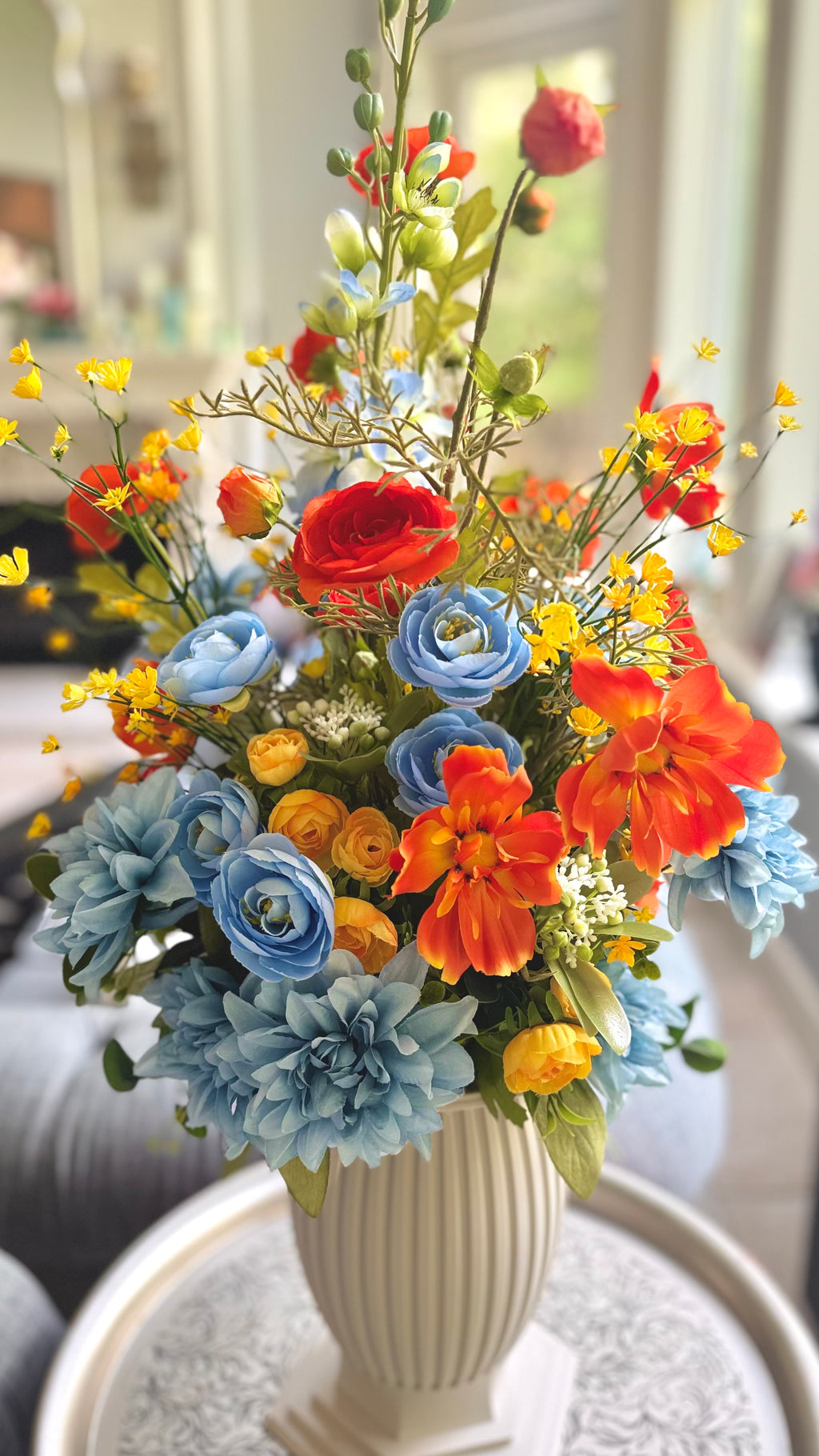 Column Vase permanent floral arrangement in Sunset Meadow palette