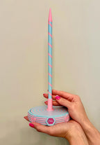 Deluxe Yarn Spinner in Cupcake Swirl design shown handheld for size comparison