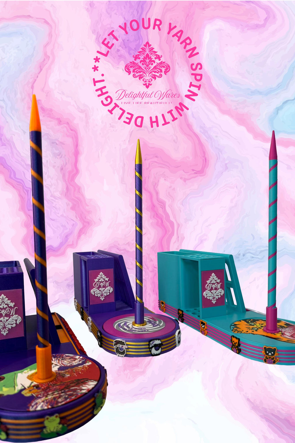 Premium Yarn Spinner with Phone Stand & Tool Caddy | Rotating Yarn Stand