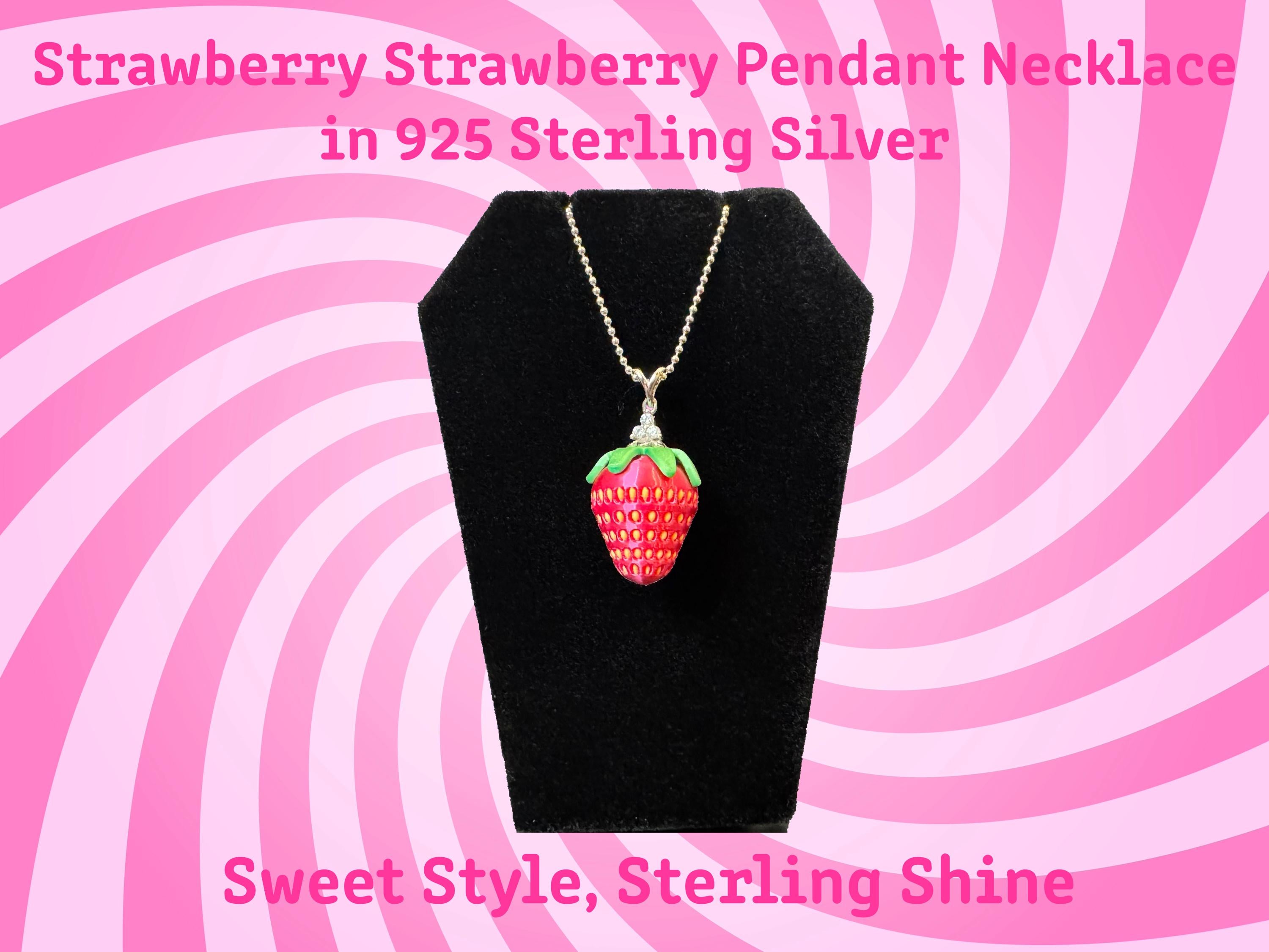 Strawberry Pendant Necklace 925 Sterling Silver Cute Fruit Jewelry