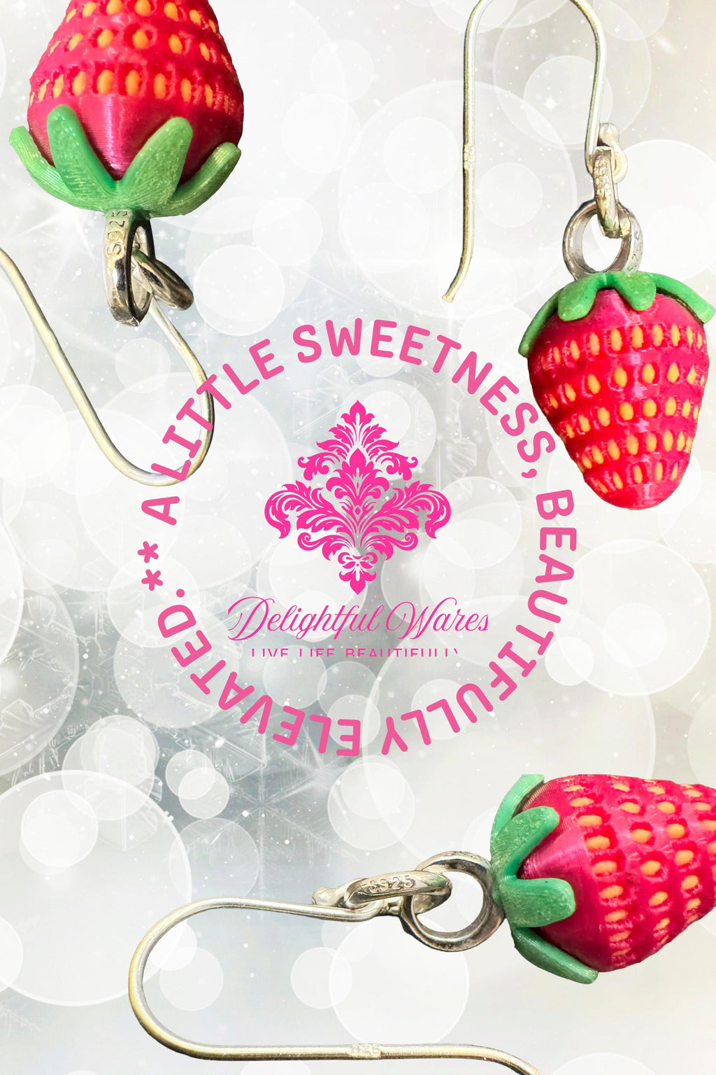 Strawberry Dangle Earrings 925 Sterling Silver Cute Fruit Jewelry