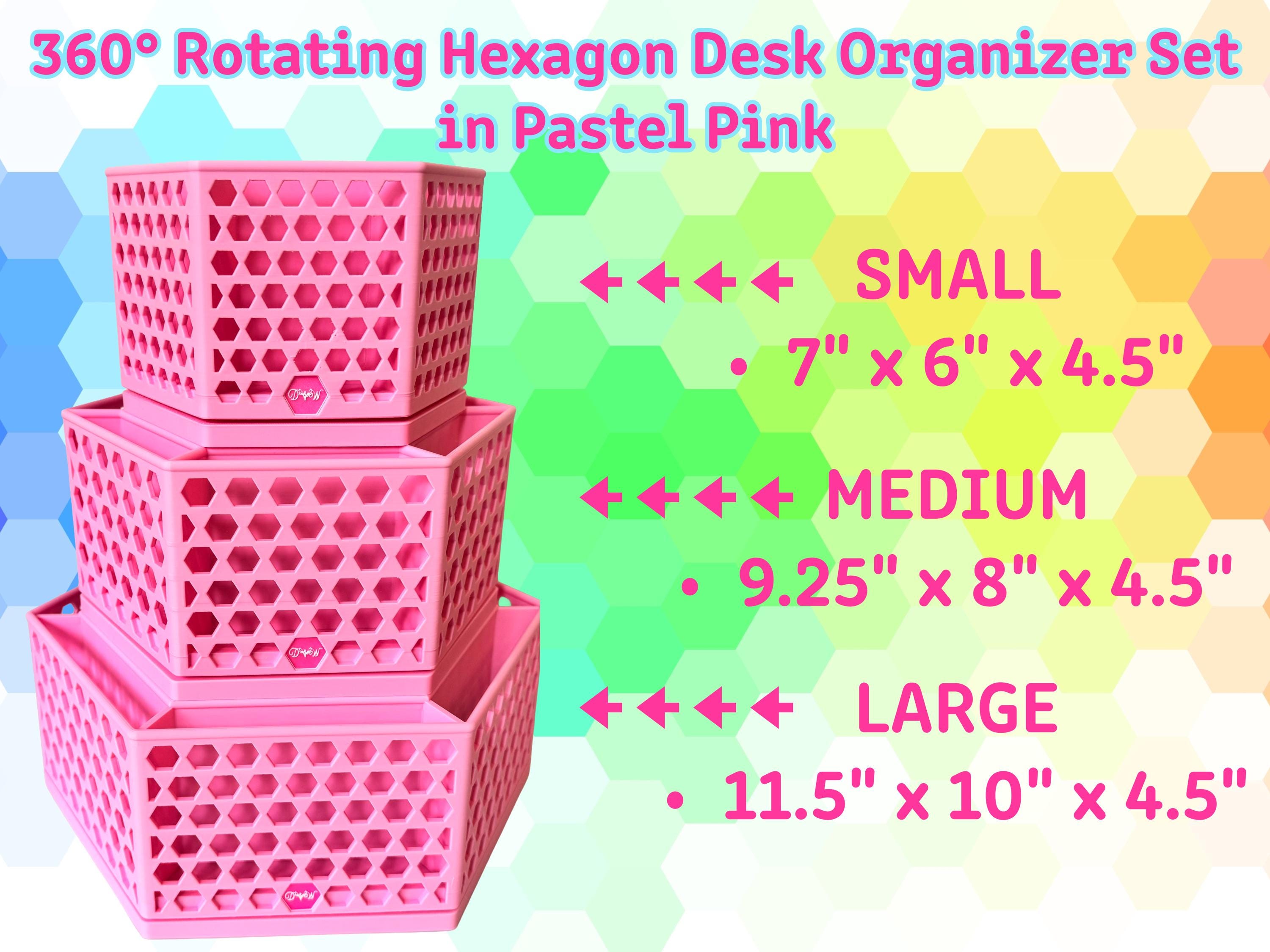 360 Rotating Hexagon Desk Organizer Colorful Desk and Vanity Storage