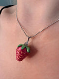 Strawberry Pendant Necklace 925 Sterling Silver Cute Fruit Jewelry