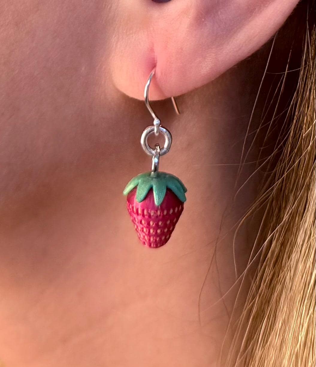 Strawberry Dangle Earrings 925 Sterling Silver Cute Fruit Jewelry