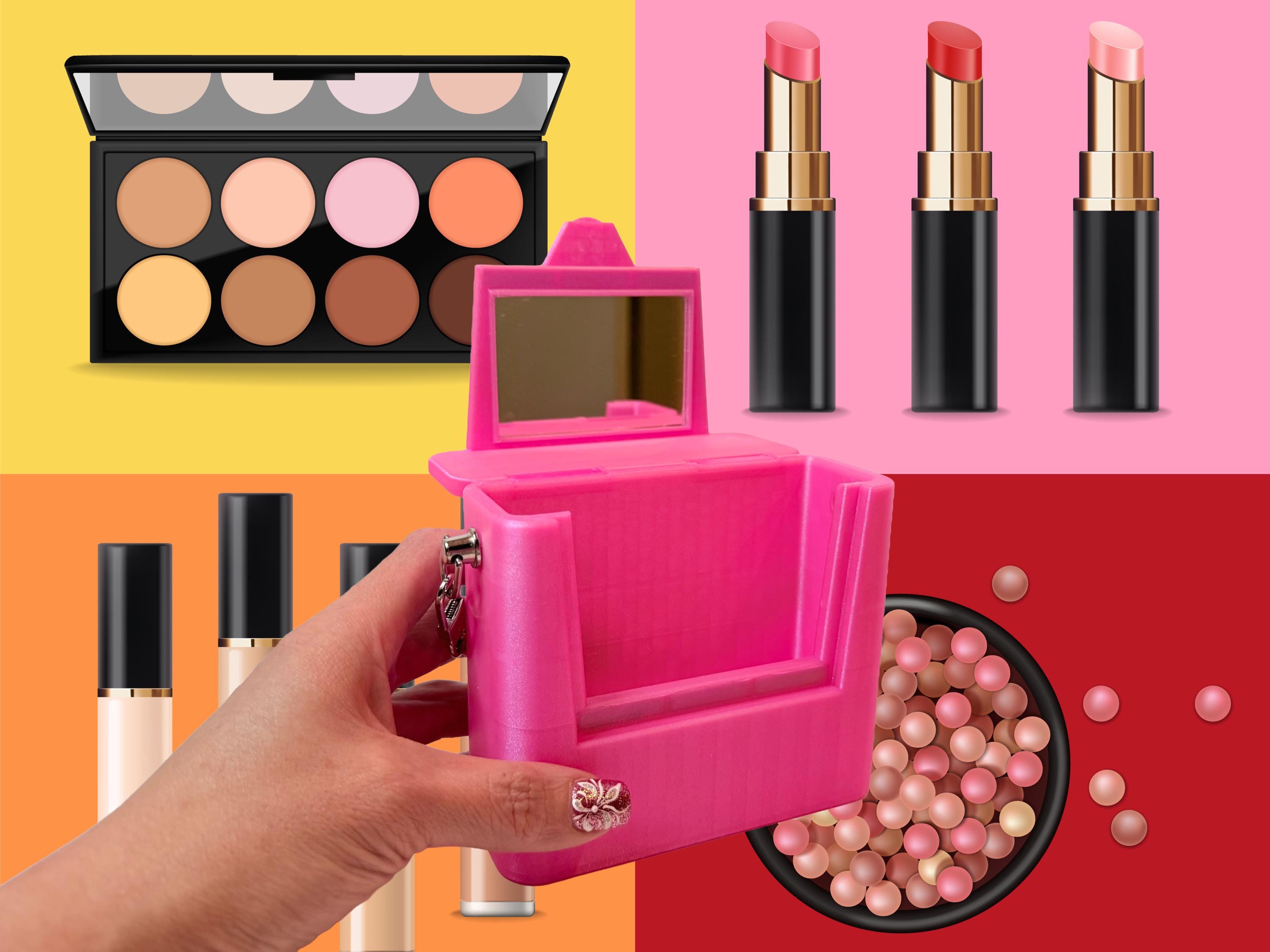 Makeup Case with Mirror Damask Travel Beauty Organizer for Purse or Vanity