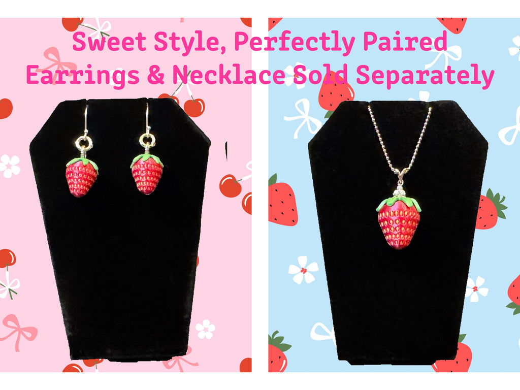Strawberry Dangle Earrings 925 Sterling Silver Cute Fruit Jewelry