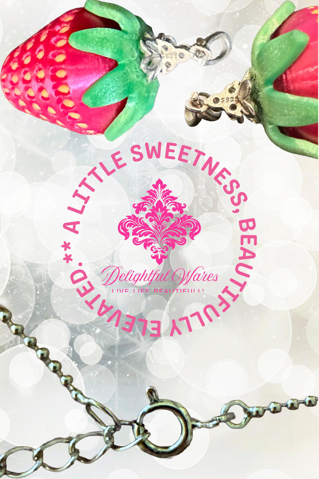 Strawberry Pendant Necklace 925 Sterling Silver Cute Fruit Jewelry