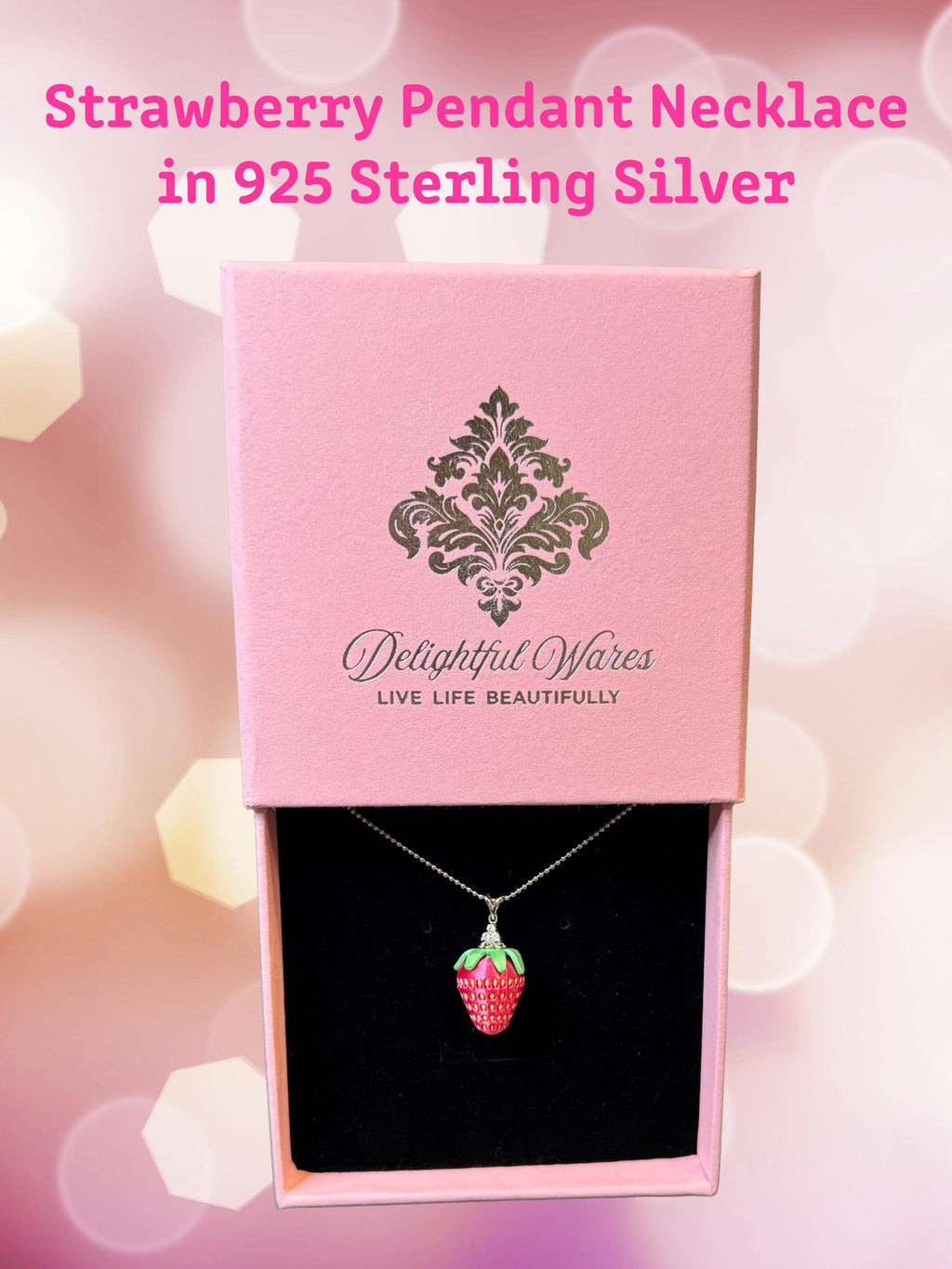 Strawberry Pendant Necklace 925 Sterling Silver Cute Fruit Jewelry