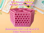 Large rotating hexagon desk organizer with multiple storage compartments