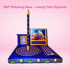 Frog Darn It! Luxury Yarn Spinner Organizer featuring a smooth 360-degree rotating yarn spinner base for knitting and crochet, with phone and tablet stand, crochet hook and knitting needle storage, scissor holder, and sliding storage compartment.