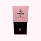 Strawberry pendant necklace presented in a pink D&W Delightful Wares gift box.
