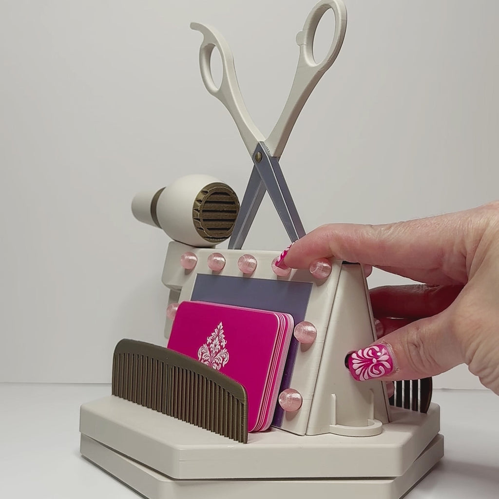 Business card display stand with rotating organizer design