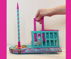 Premium Cat Yarn Spinner with rotating yarn holder, detachable carrying handle, phone and tablet stand, knitting needle and crochet hook storage, and removable accessory tray