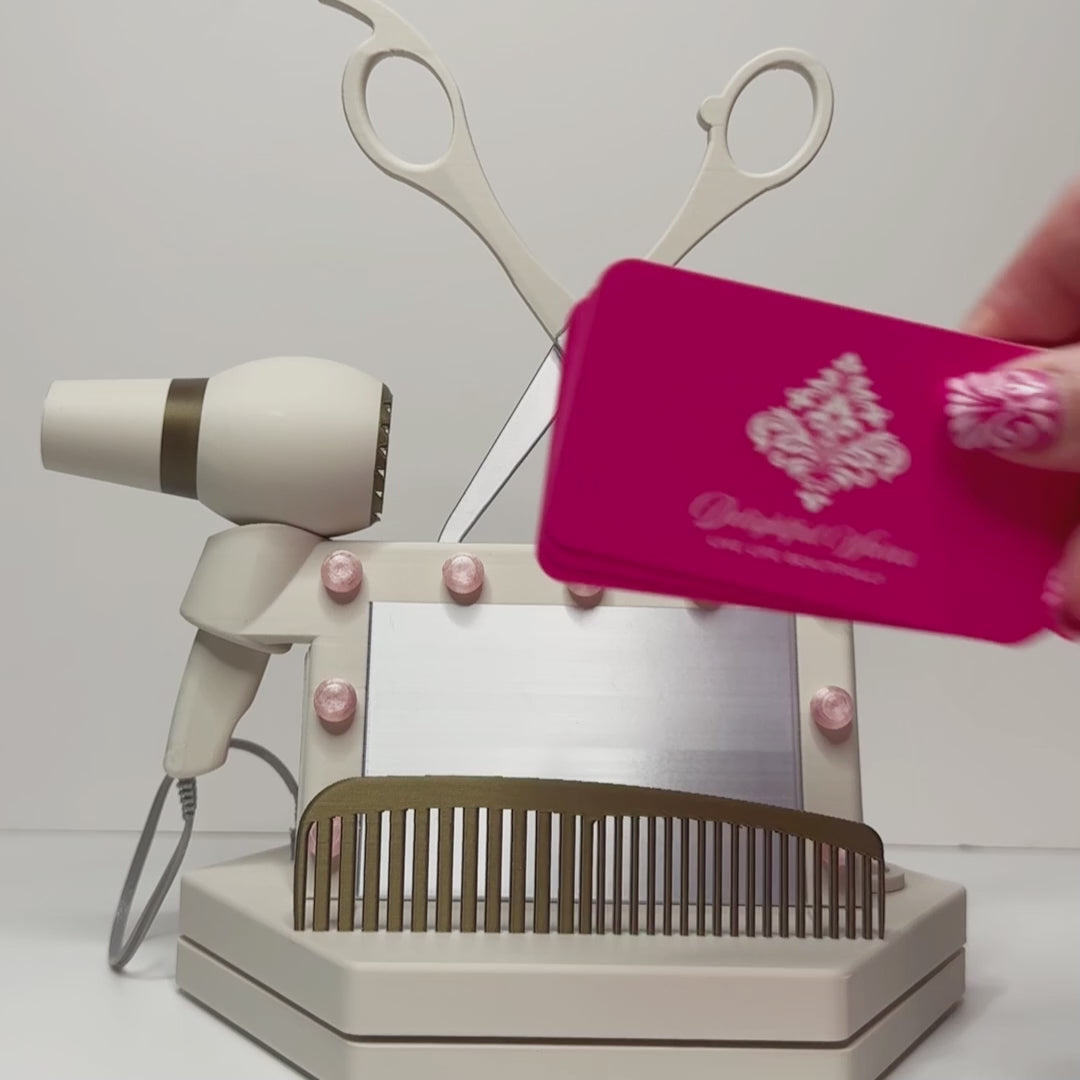 Rotating business card holder displaying branded business cards