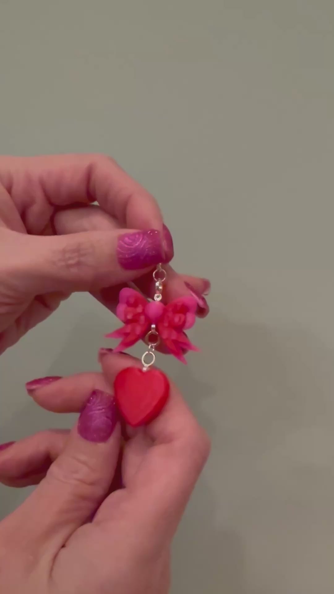 Bow & Heart Statement Earrings — Sterling Silver Hooks