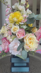 Close-up video of Duchess Atelier Vase permanent floral arrangement in Pink Lemonade palette