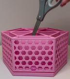 360-degree rotating hexagon desk organizer showing storage compartments