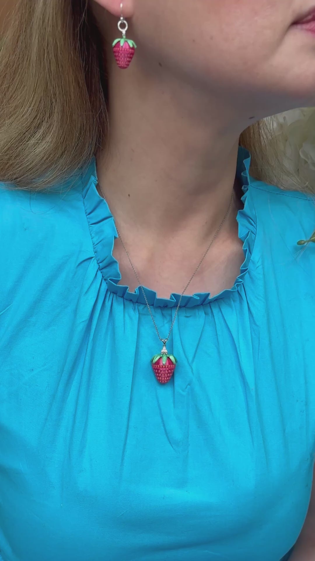 Strawberry Pendant Necklace - Sterling Silver Chain
